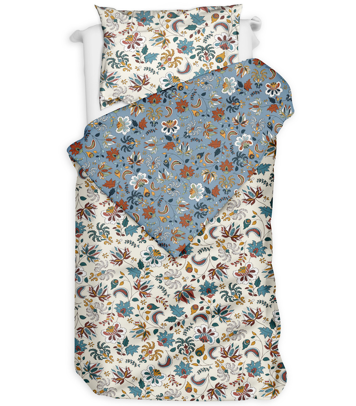 Pościel bawełniana Kwiaty turkus liście 135x200