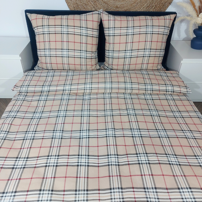 Pościel flanelowa Szkocka krata beż 160x200