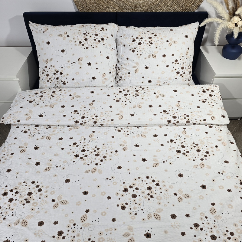 Pościel z kory Delikatne kwiaty beż 160x200