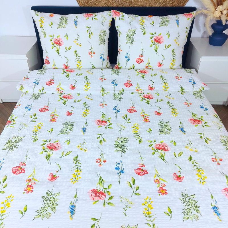 Pościel z kory Łąka na bieli 160x200