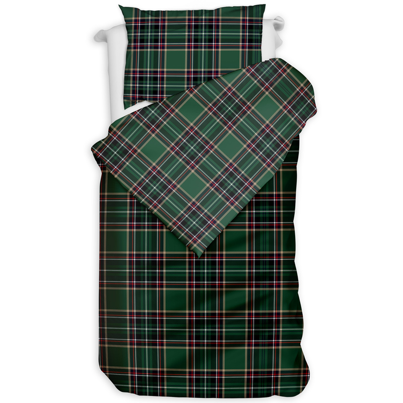 Pościel bawełniana Zielona szkocka krata świąteczna 140x200