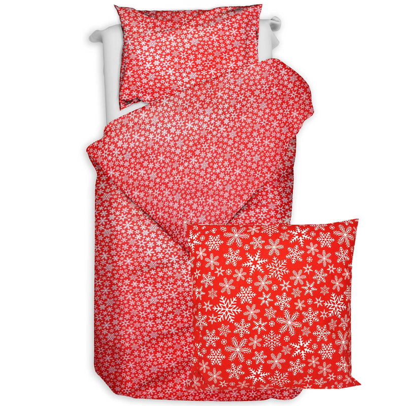 Pościel bawełniana Płatki śniegu w czerwieni 135x200