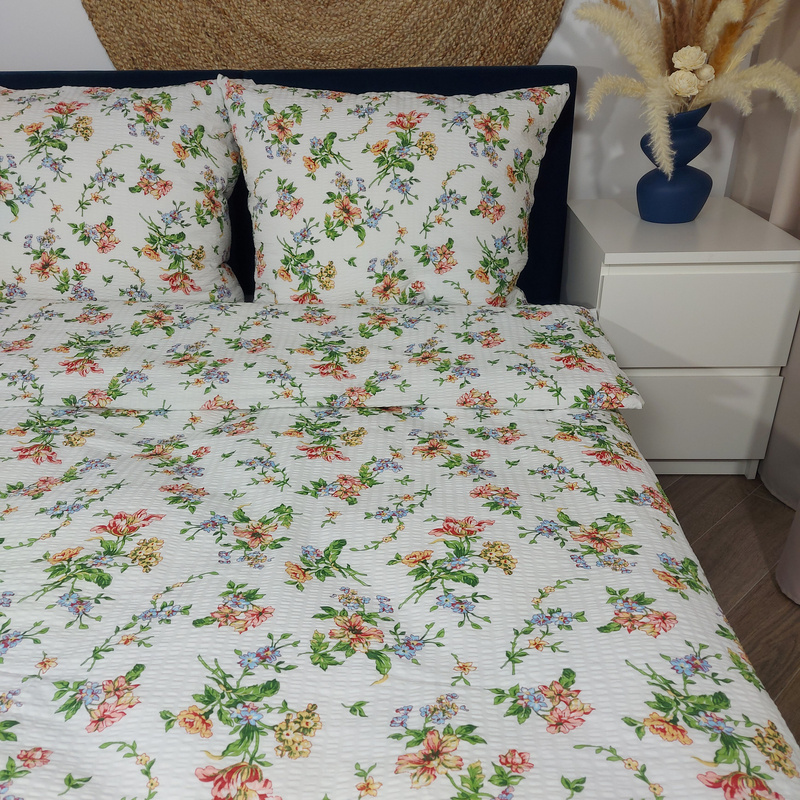 Pościel z kory Letni ogród w bieli 200x220