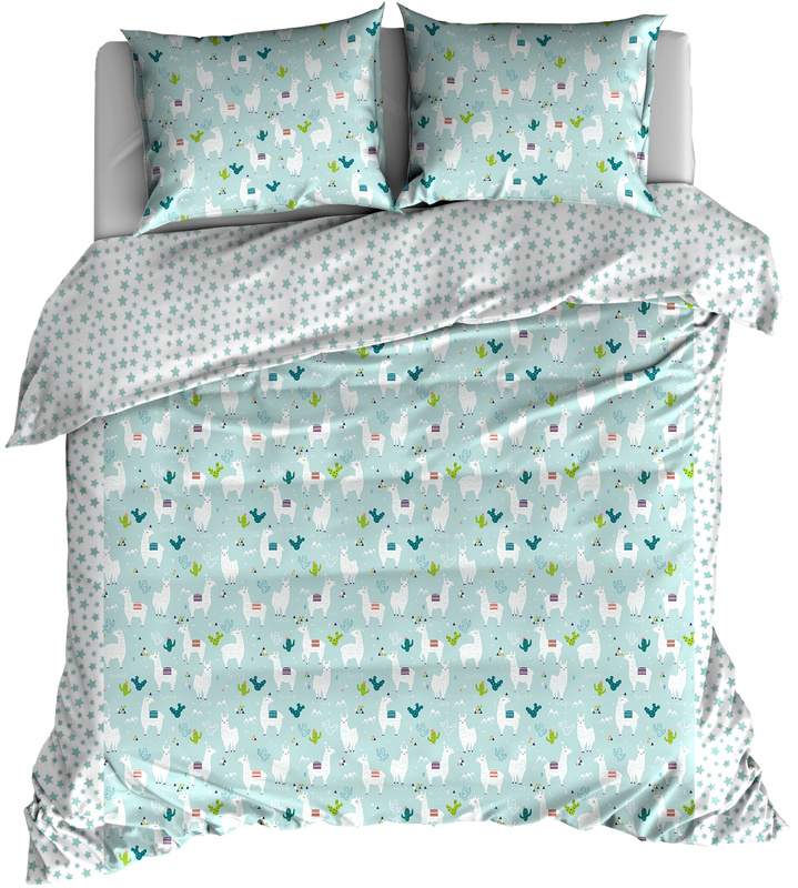Pościel bawełniana Lama miętowa 200x200