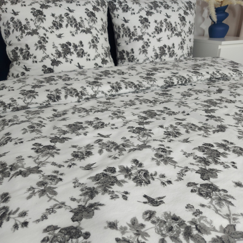 Pościel flanelowa Szare róże 160x200