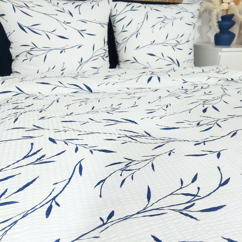 Pościel z kory Delikatne listki granat 160x200