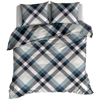 Pościel flanelowa Krata retro niebiewska 160x200