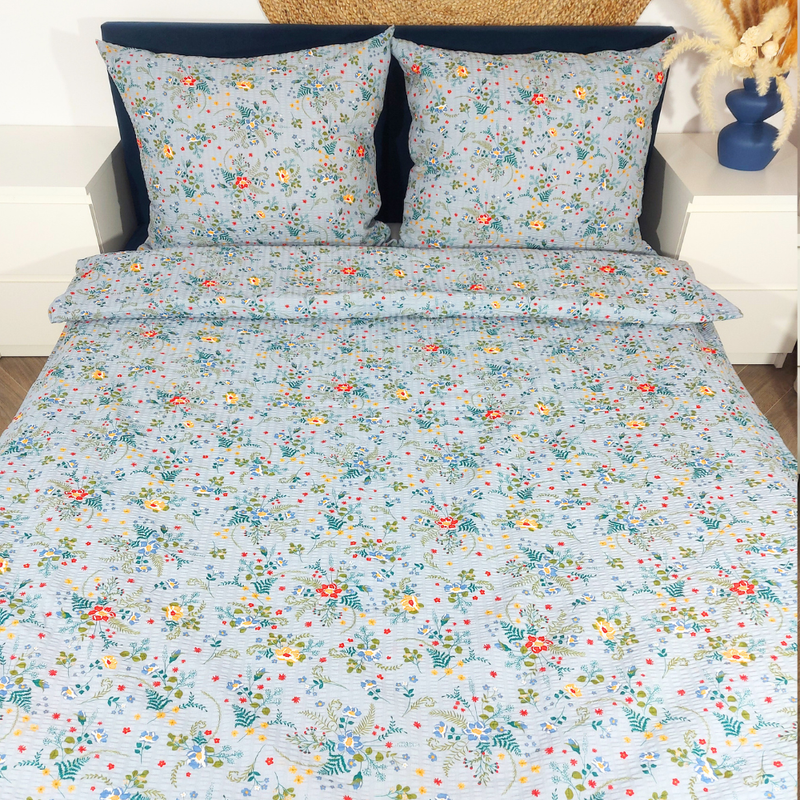 Pościel z kory Kwiaty folk w szarości 160x200