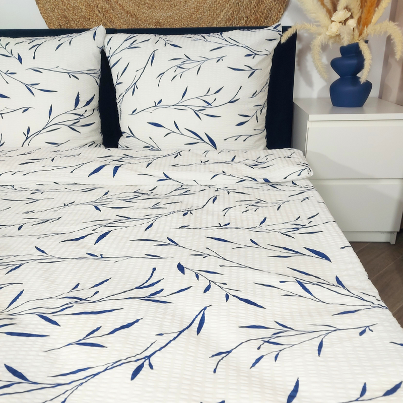 Pościel z kory Delikatne listki granat 160x200