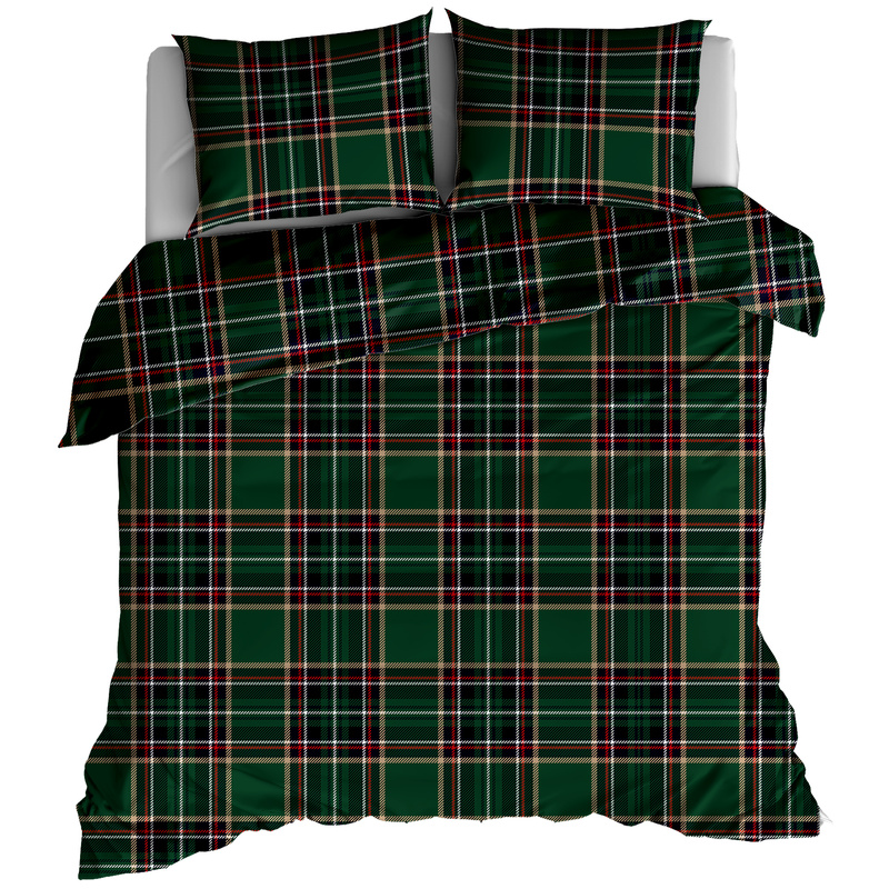 Pościel bawełniana Zielona szkocka krata świąteczna  150x200