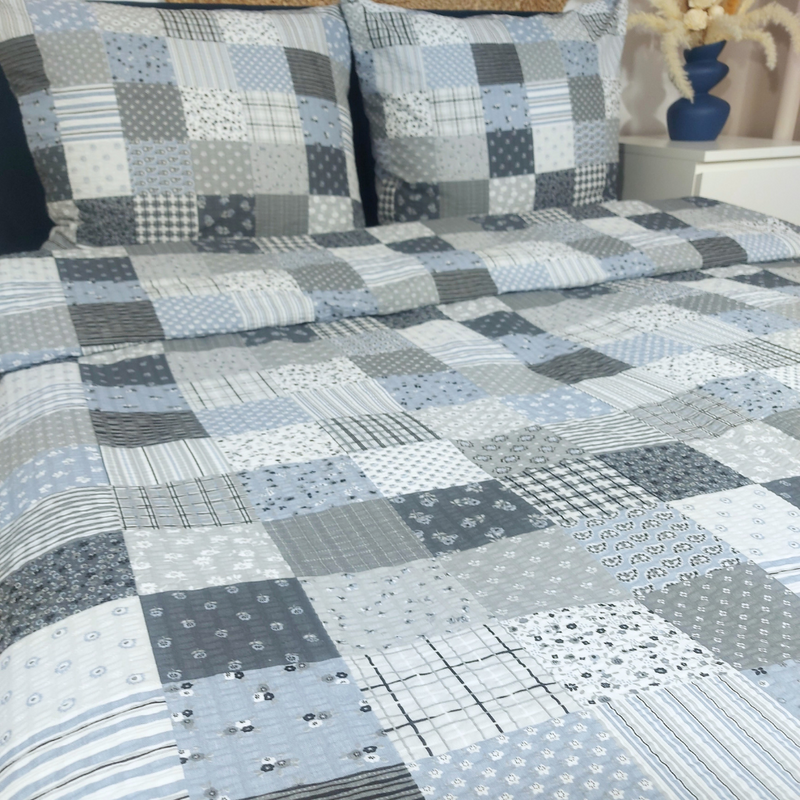 Pościel z kory Patchwork szary 160x200