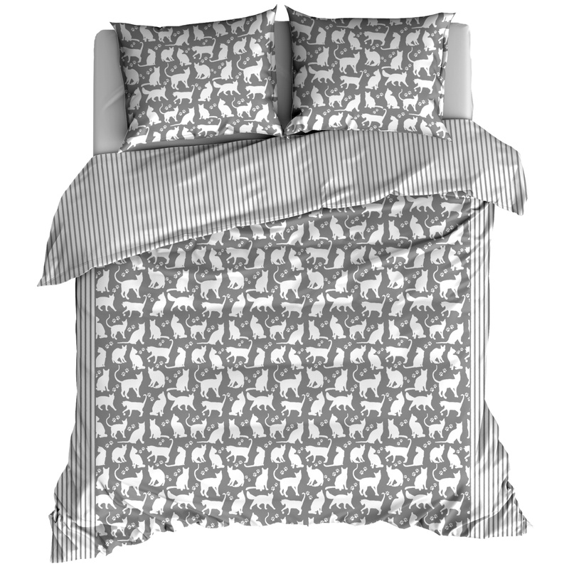Pościel bawełniana Białe koty na szarym 200x200