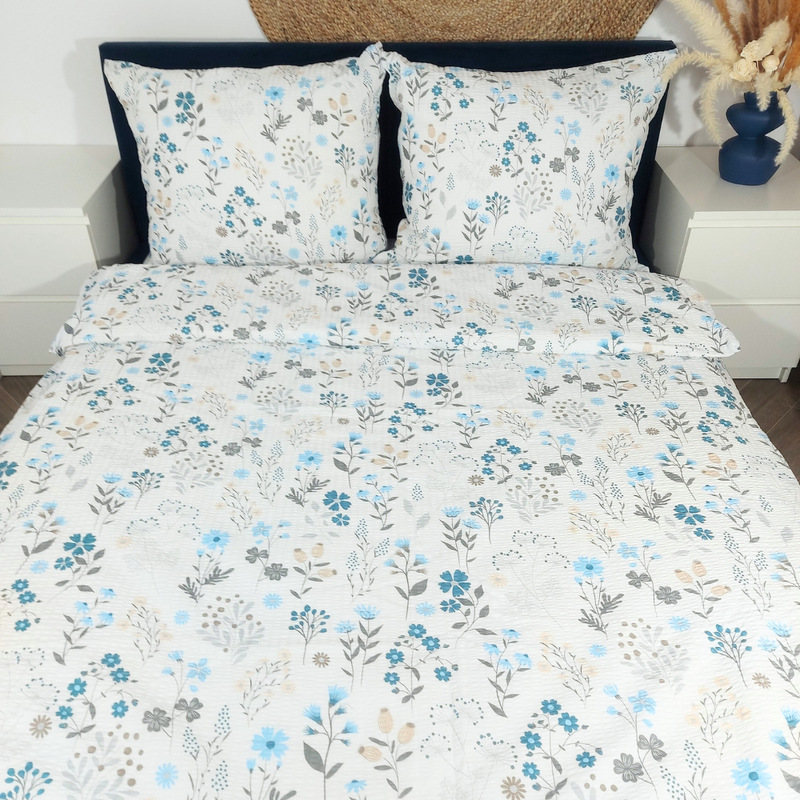 Pościel z kory Słowiańskie kwiaty błękit 160x200