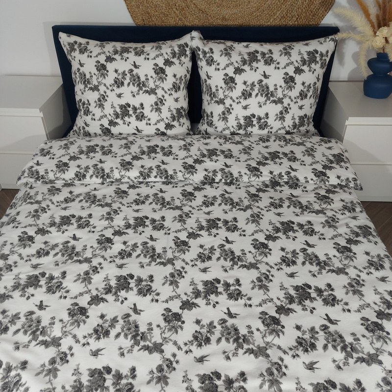Pościel flanelowa Szare róże 160x200