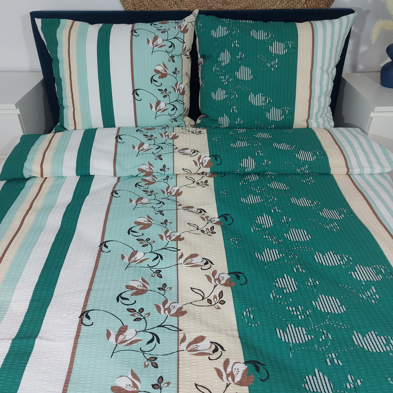 Pościel z kory Kwiaty w odbiciu zielone 160x200