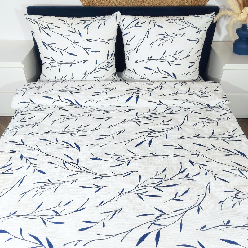 Pościel z kory Delikatne listki granat 160x200