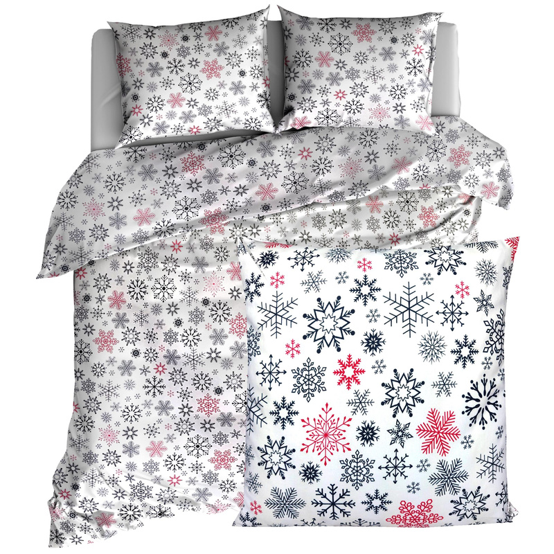 Pościel bawełniana Śnieżynki czerwone 200x200