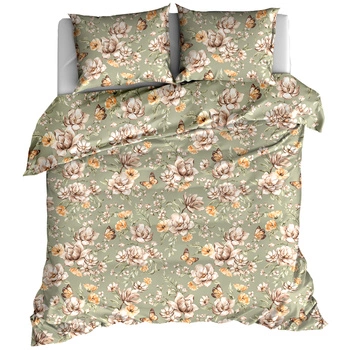 Pościel bawełniana Kwiaty oliwka 150x200