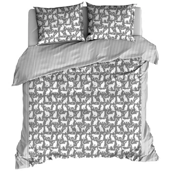 Pościel bawełniana Białe koty na szarym 180x200