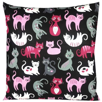 Poszewka bawełniana Różowe koty na czerni 70x80