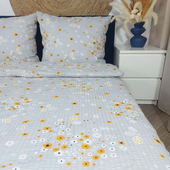 Pościel z kory Delikatne kwiaty w szarości 160x200