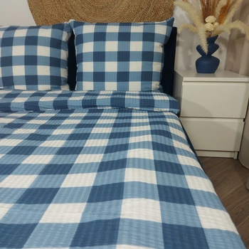 Pościel z kory Krata niebieska 160x200