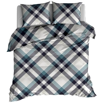 Pościel flanelowa Krata retro niebiewska 160x200