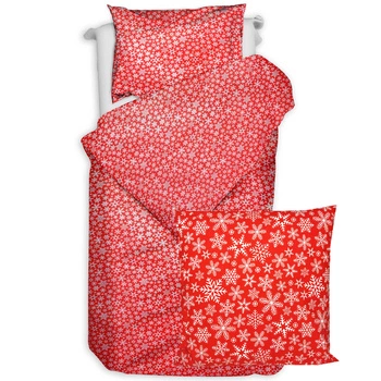 Pościel bawełniana Płatki śniegu w czerwieni 140x200