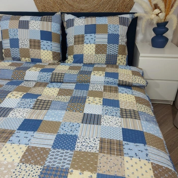 Pościel z kory Patchwork niebieski 140x200