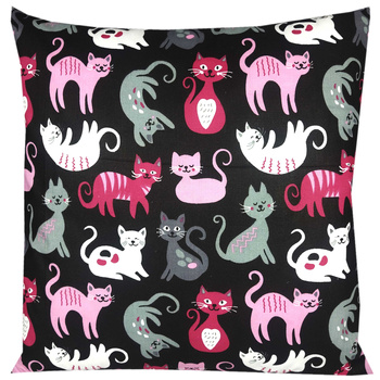 Poszewka bawełniana Różowe koty na czerni 70x80