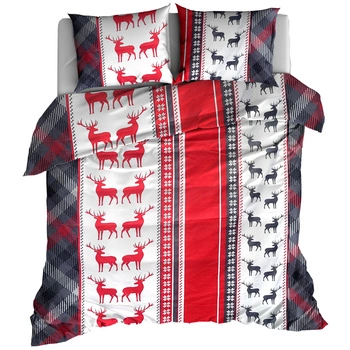 Pościel flanelowa Renifery krata szara 160x200