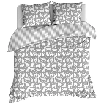 Pościel bawełniana Białe koty na szarym 150x200