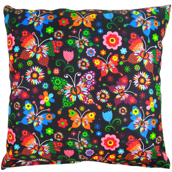 Poszewka bawełniana Motylki łowickie czarna 70x80